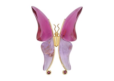 Lot 180 - A Swarovski silver gilt butterfly brooch.