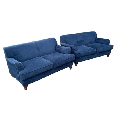 Lot 107 - A Pair of Blue Velour, Two Seater Sofas. The...