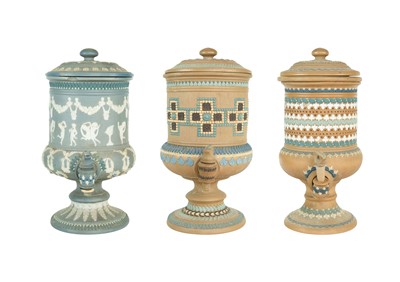 Lot 466 - Three Doulton Lambeth silicon ware water filters.