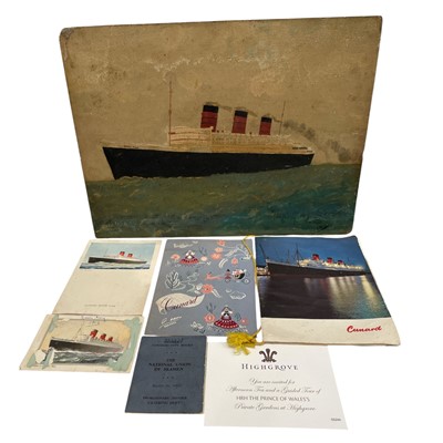 Lot 126 - Cruise ship memorabilia and an oil painting on...