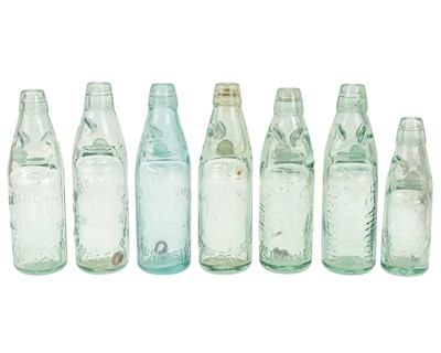 Lot 419 - Seven Cornish glass codd bottles.