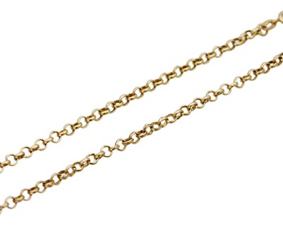 Lot 19 - A 9k gold cable link 16" neck chain.
