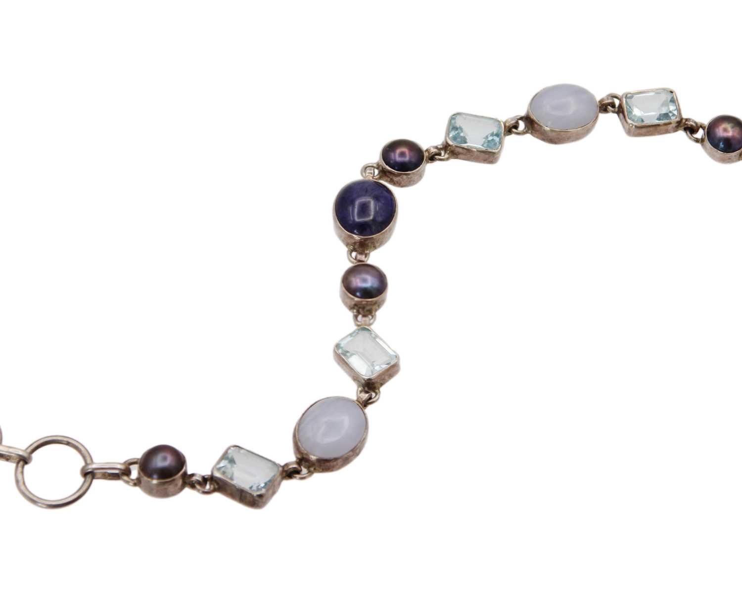 Lot 4 - A silver bracelet with gemstones. COMBINED WITH LOT NO 1, TJ05