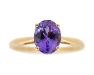 Lot 93 - An 18k gold tanzanite solitaire ring.