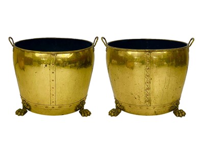 Lot 197 - A substantial pair of country house brass log bins.