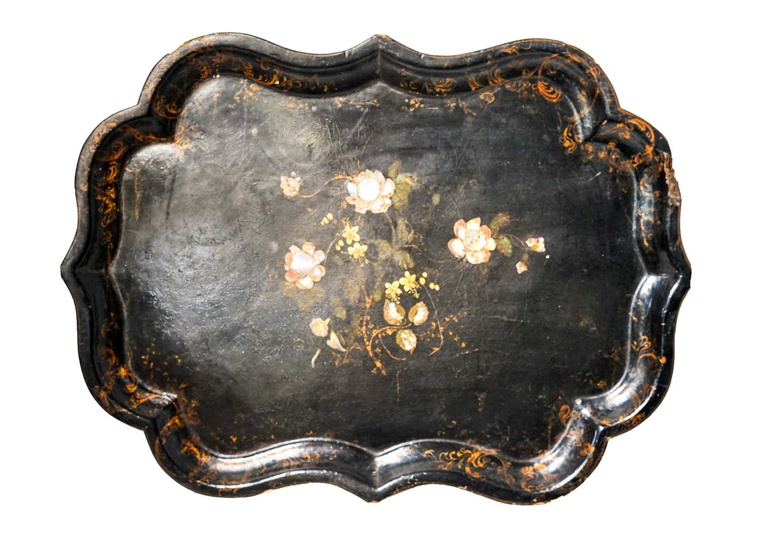 Lot 7 - A Victorian black lacquered papier mache tray.