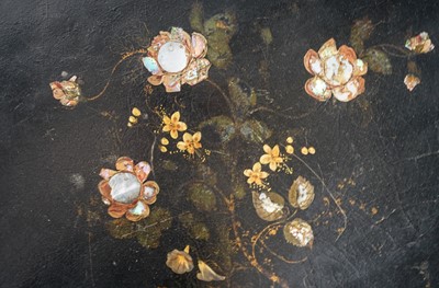 Lot 7 - A Victorian black lacquered papier mache tray.