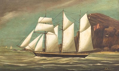 Lot 239 - A late 19th century oil painting of a three masted ship.