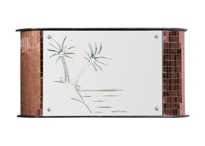 Lot 818 - An Art Deco peach glass mirror.