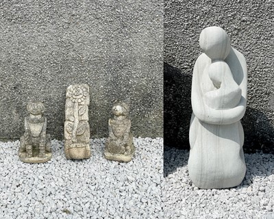 Lot 761 - Three small reconstituted stone figures, 'Bill', 'Ben' and 'Weed'.