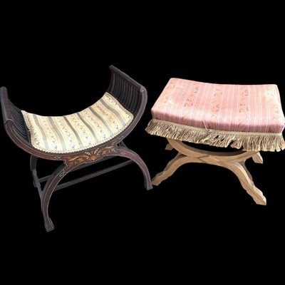 Lot 48 - An Edwardian inlaid 'X' frame stool and one...