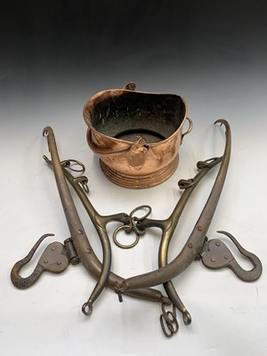 Lot 178 - Two pairs of brass horse hames and a copper...