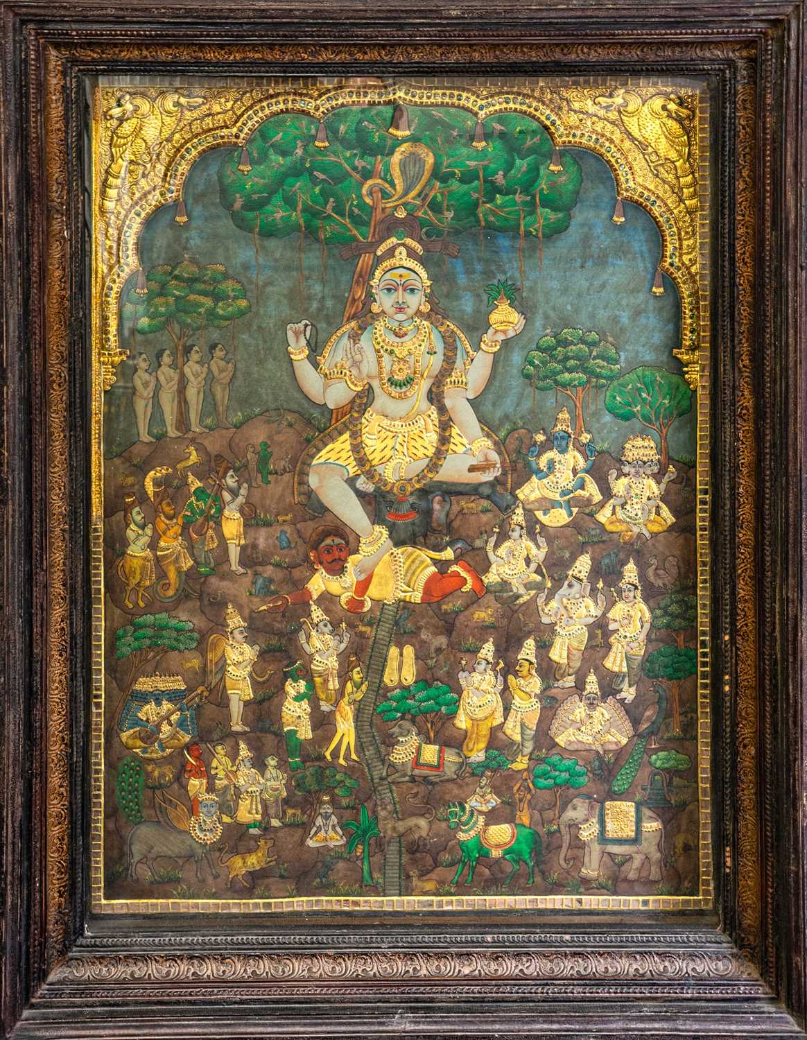 Lot 511 - A large painted, gilt, and gem set panel.