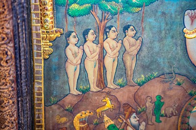 Lot 511 - A large painted, gilt, and gem set panel.