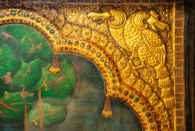 Lot 511 - A large painted, gilt, and gem set panel.