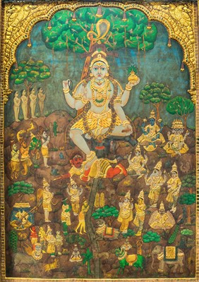 Lot 511 - A large painted, gilt, and gem set panel.