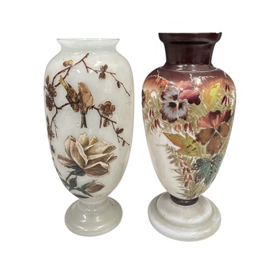 Lot 53 - Two 19th century opaline glass vases with hand-...