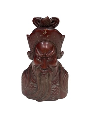 Lot 51 - A Chinese carved wooden bust of the legendary...