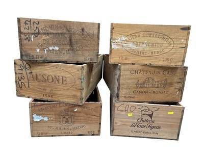 Lot 25 - Six vintage French wine boxes, height 17cm x...