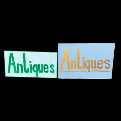 Lot 49 - Two hand-painted on wood, signed "Antique" 120...