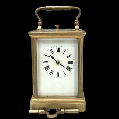 Lot 43 - A brass chiming carriage clock, possibly...