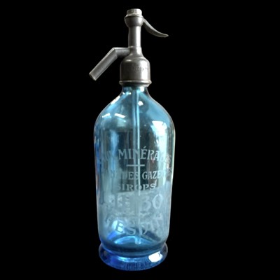 Lot 72 - A French etched blue glass soda syphon, 30cm...