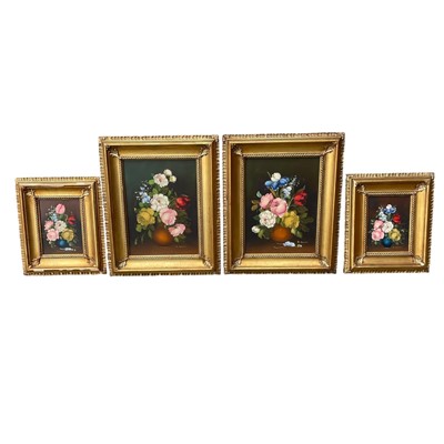 Lot 136 - R Rosini, four Oil on Canvas Floral still life...