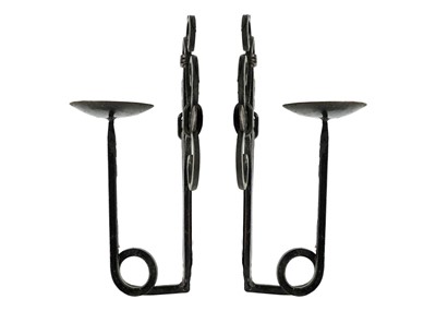 Lot 15 - A pair of wrought iron Arts & Crafts style...