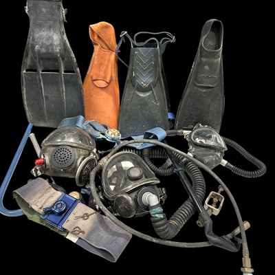 Lot 110 - Vintage diving masks and dive equipment.