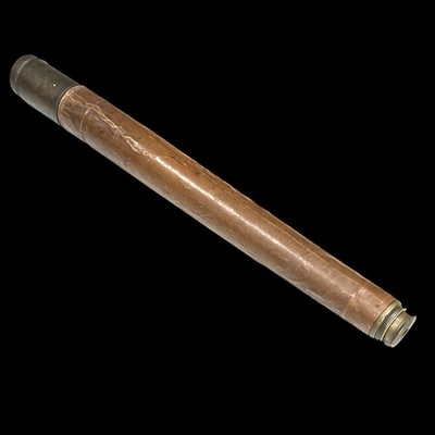 Lot 114 - A single draw leather bound brass telescope,...