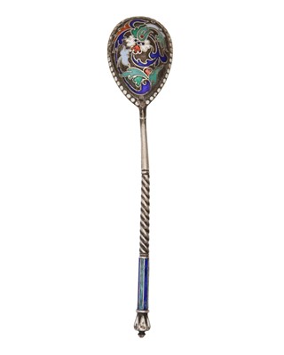 Lot 168 - An Imperial Russian silver and champleve enamel spoon.