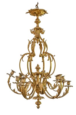Lot 854 - An ornate French ormolu chandelier.