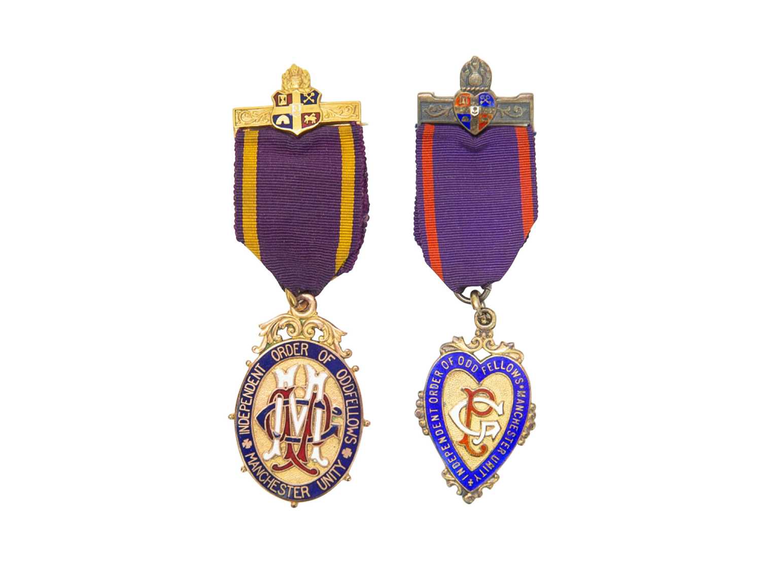 Lot 1 - A 9ct gold and enamel Independent Order of Oddfellows medal.