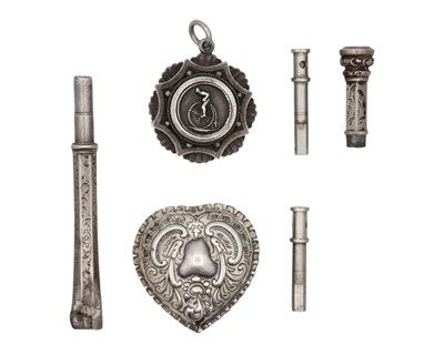 Lot 168 - A Victorian silver cycling award watch fob, a pill box and a broken silver pencil.