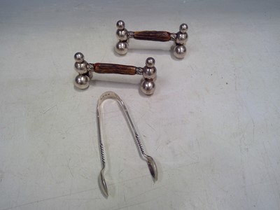 Lot 13 - A Pair of Antler Knife Rests and Silver Sugar...