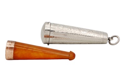 Lot 186 - An Edwardian silver cheroot holder case containing a 9ct mounted amber cheroot holder.