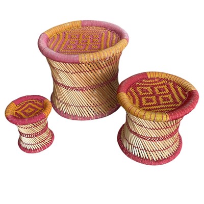 Lot 127 - A set of three graduated Bamboo Stools. The...