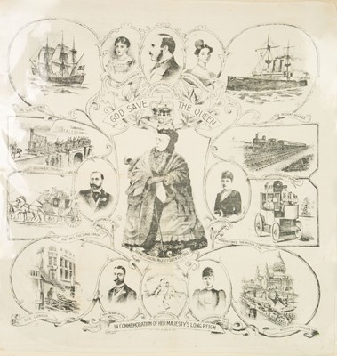 Lot 344 - A printed cotton handkerchief commemorating the Reign of Queen Victoria.