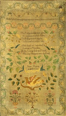 Lot 362 - A silkwork sampler, by Susan Morris, aged 13 years.
