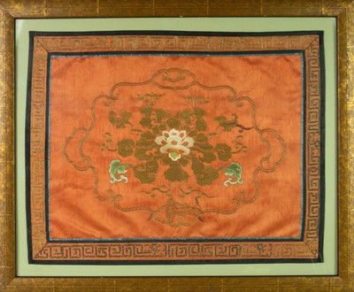 Lot 408 - A Chinese embroidered silk panel.