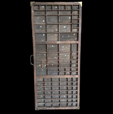 Lot 146 - A vintage printer's type case drawer, 83 x 37cm.