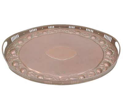 Lot 175 - A Newlyn oval galleried copper tray.