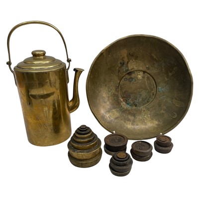 Lot 178 - An Oriental Brass Teapot, a Brass Pan 25cm...