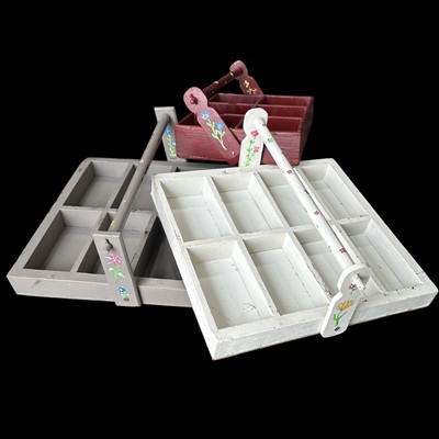 Lot 188 - Three decorative wooden caddies or storage...