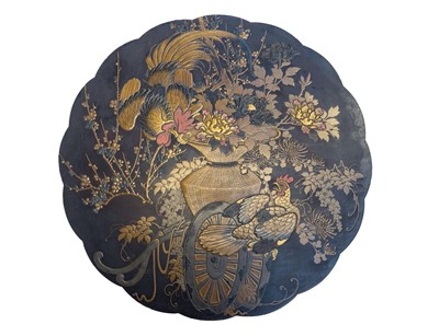 Lot 412 - A late 19th century Chinese export black lacquer parcel-gilt tripod table.