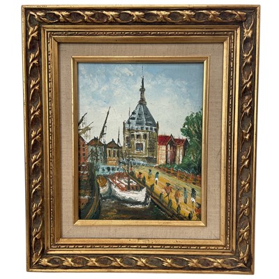 Lot 203 - An Oil on Canvas of a European city,...