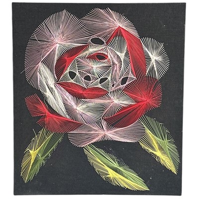 Lot 204 - A vintage pin and string art rose, 90 x 80cm.
