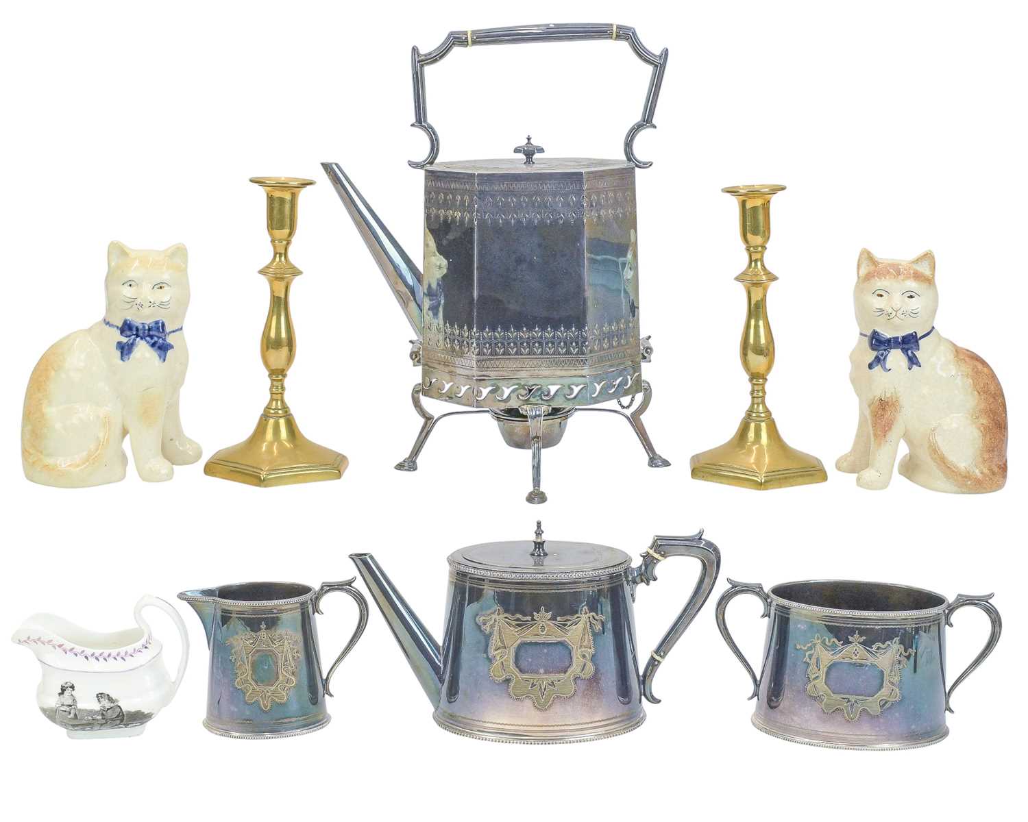 Lot 8 - A late Victorian silver plated tea kettle on stand.