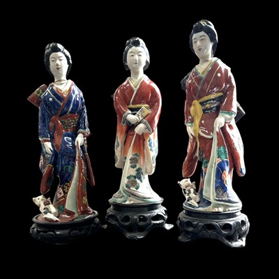 Lot 213 - Three Japanese Kutani porcelain Geisha/Bijin...