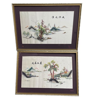 Lot 218 - Two Chinese embroidered Silk panels featuring...